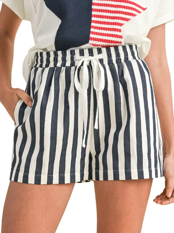 Stripe Twill Denim Short In Navy