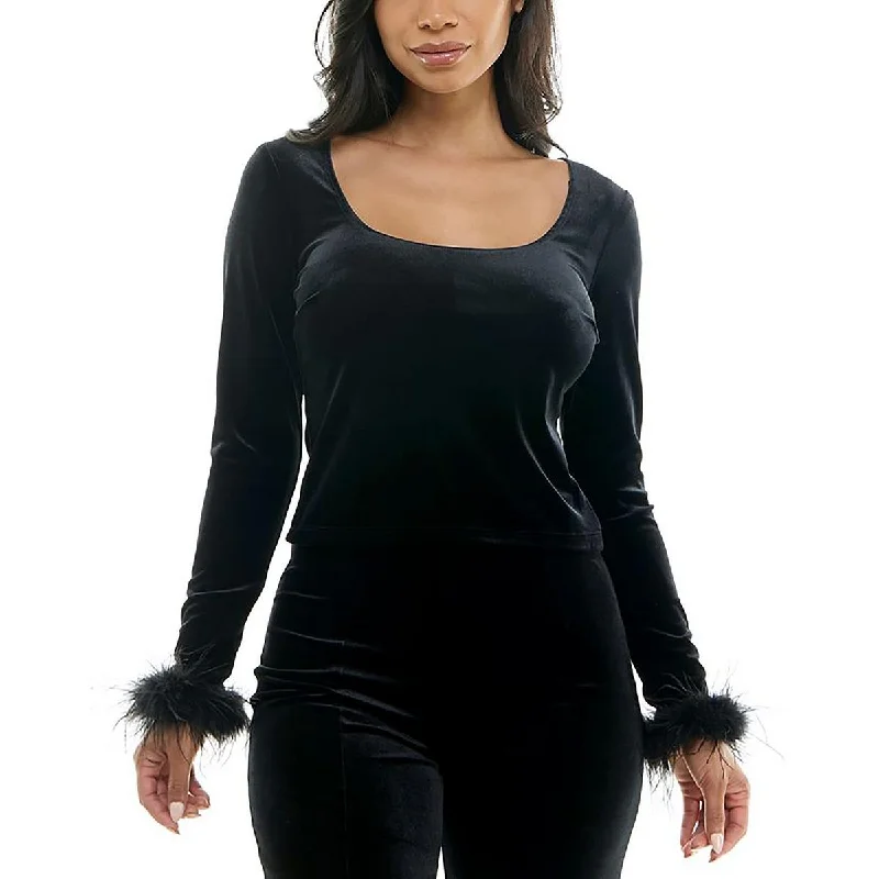 Womens Velvet Scoop Neck Pullover Top