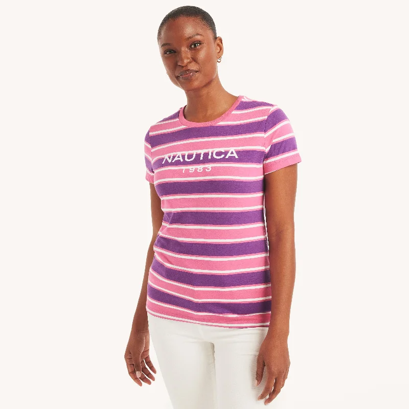 Nautica Womens Striped Logo Puff Graphic T-Shirt