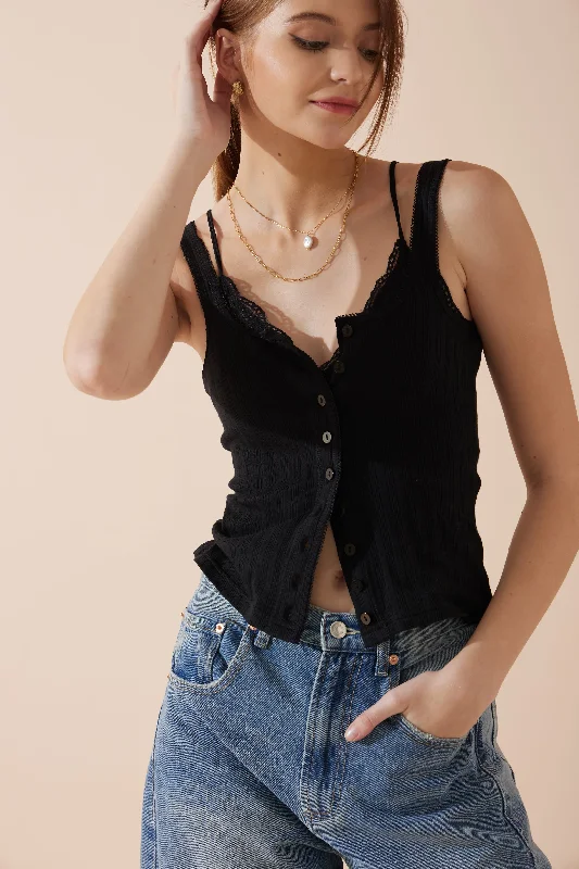 Sadie Black Button Tank Top