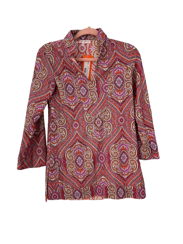 Chris Tunic Top In Paisley Medallion Hot Pink