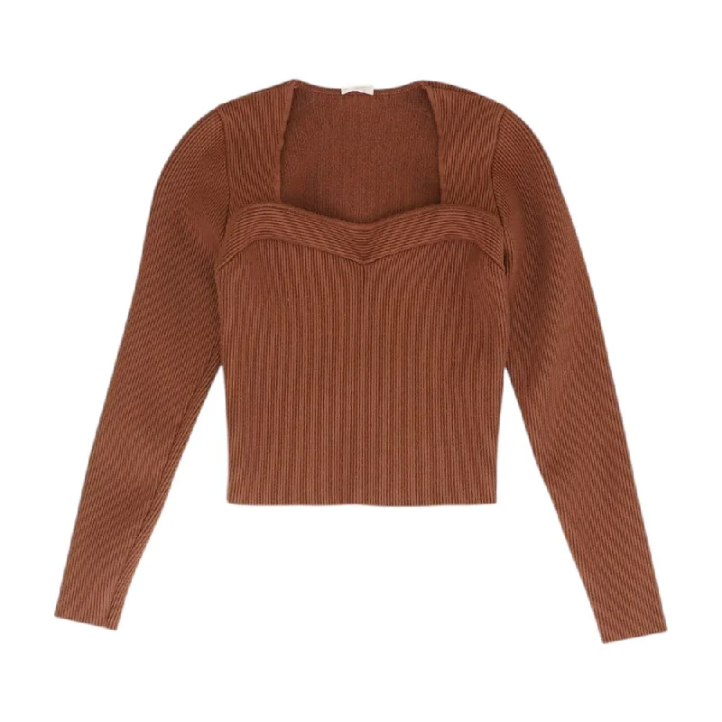 Brown Solid Knit Top