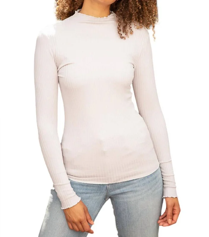 Theresa Lettuce Hem Mock Neck Top In Heather Grey