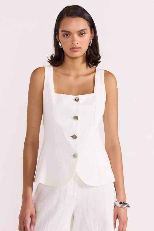 Eden White Silver Button Vest