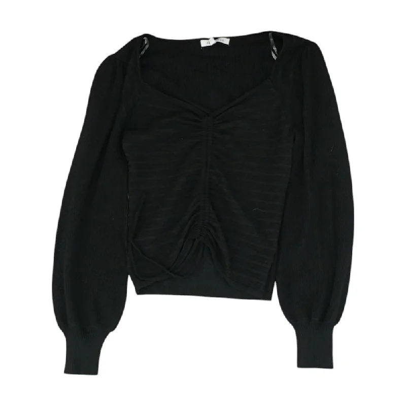 Black Solid V Neck Knit Top