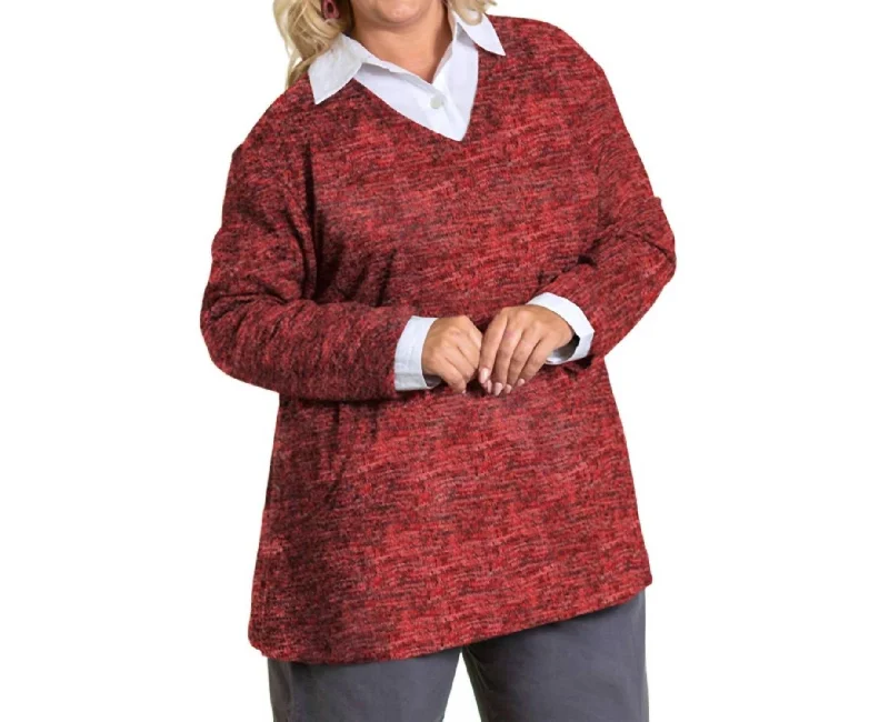 Brushed Hacci Hampton Long Sleeve Tunic - Plus In Red Black Heather