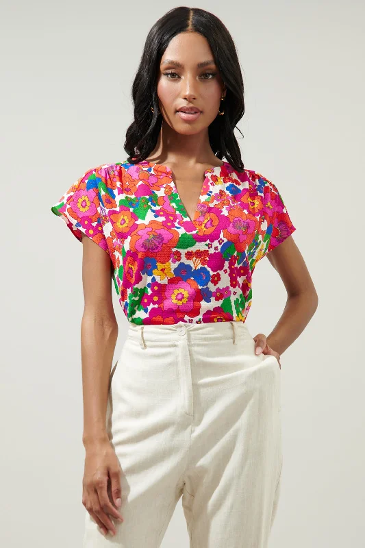 Summersalt Tropical Split Neck Dolman Blouse