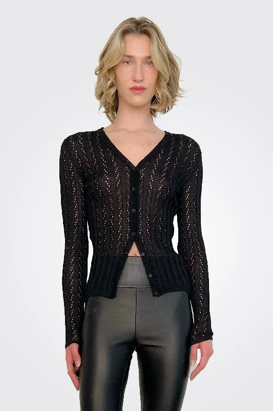 Eyelet Cardigan - Black