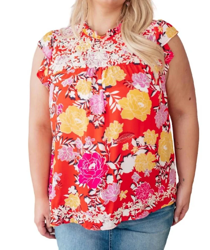 Among The Flowers Floral Top In Red