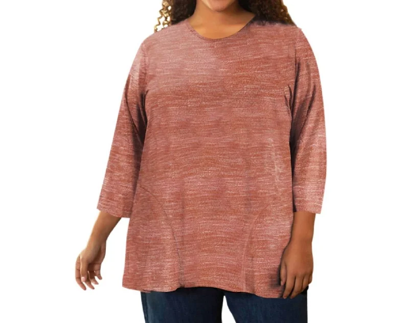 Lisse 3/4 Sleeve Side Panel Tunic - Plus In Heathered Red