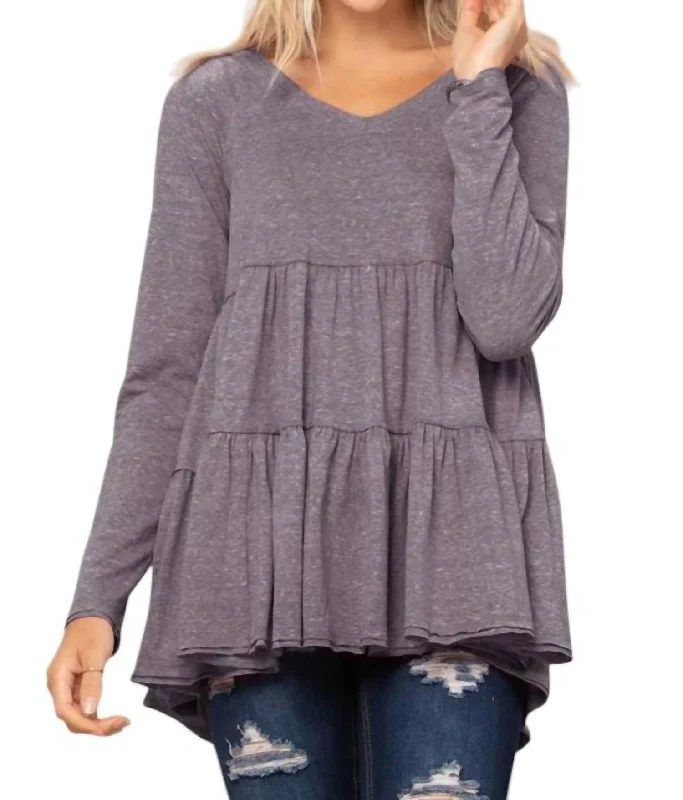 Forever Isn't Enough Tiered Tunic Top In Charcoal