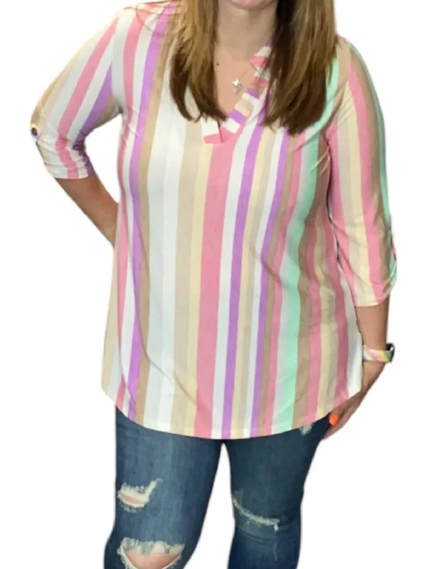 Pastel Stripe Gabby Tunic Top In Multi Color