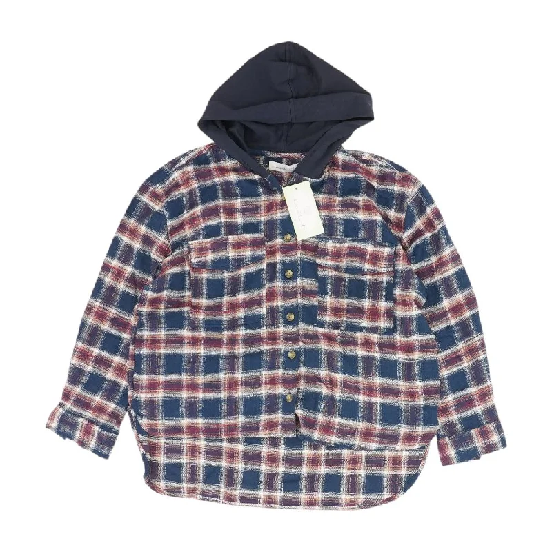 Blue Plaid Button Down With Hoodie