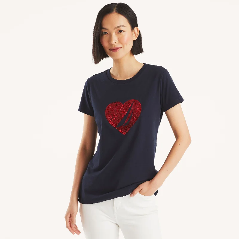 Nautica Womens Sequin Heart Graphic T-Shirt