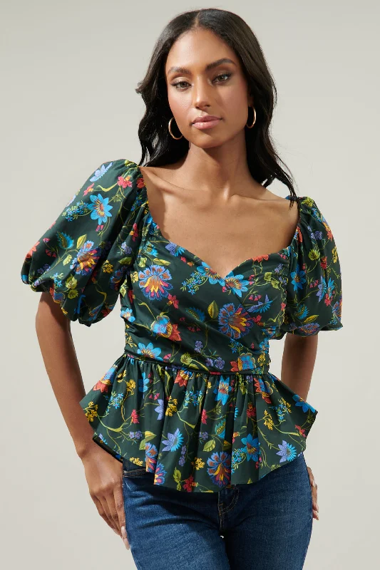 Topeaka Floral Theodora Surplice Peplum Blouse