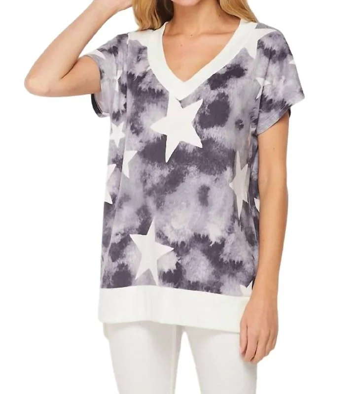 Star Print Top In Charcoal