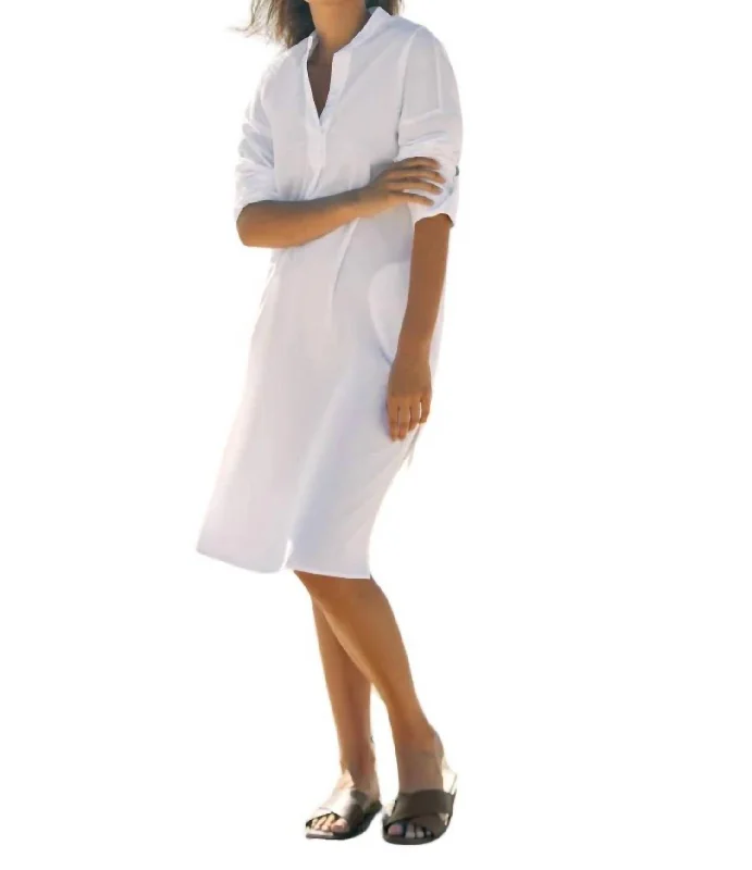 Tunic Shirt Dress In White