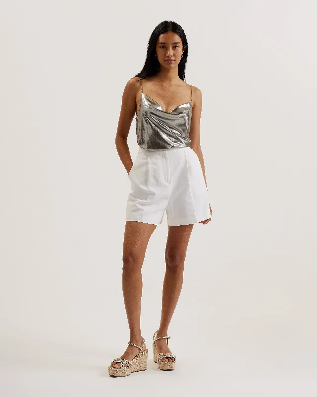 Trouloi Cowl Neck Lurex Cami Top Silver