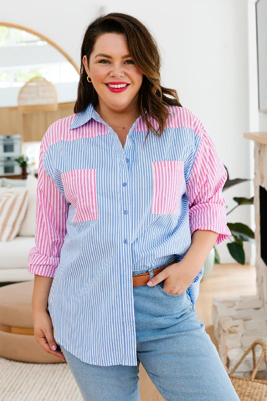 Final Sale | Perry Blouse Blue/Pink Stripe