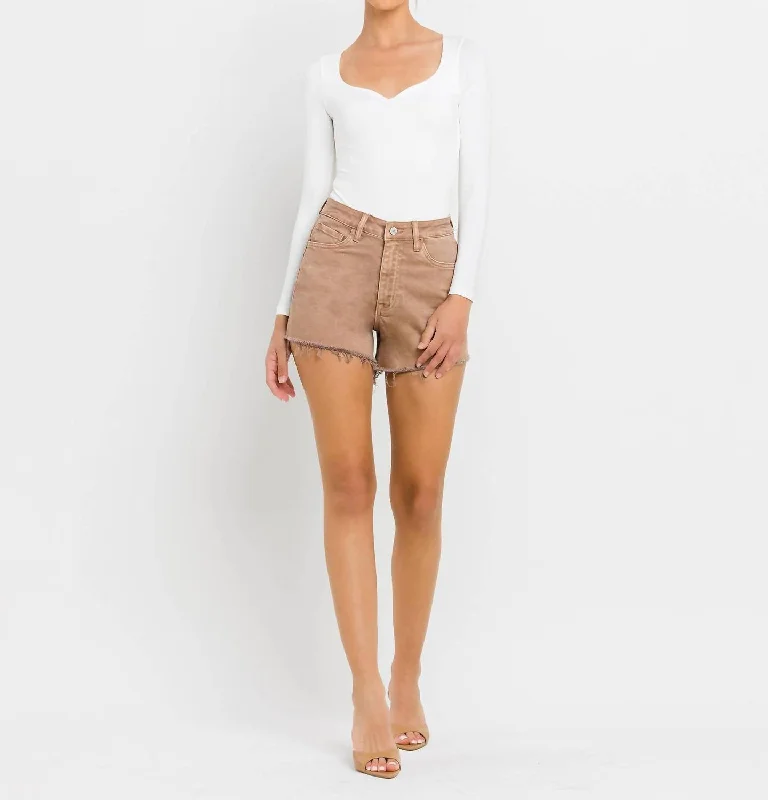 Cortney Mom Denim Shorts In Taupe