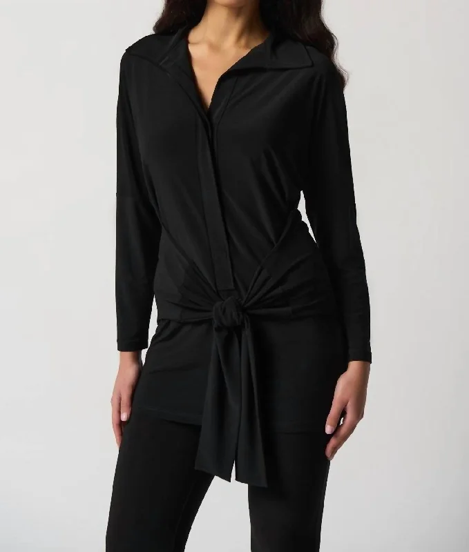 Silky Knit Collared Tunic In Black