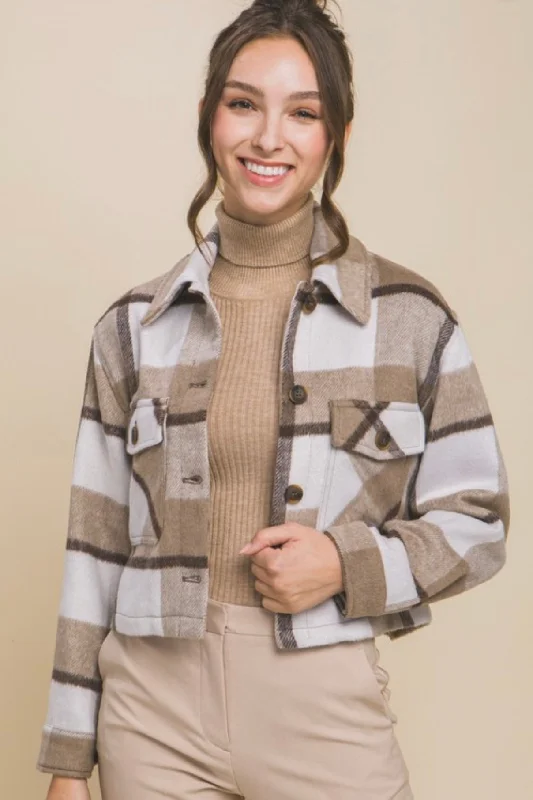 Mocha Plaid Cropped Shacket - FINAL SALE