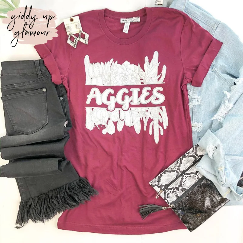 Last Chance Size 3XL | Aggie Game Day | Aggies in Cursive with Cactus Short Sleeve Tee Shirt in Maroon