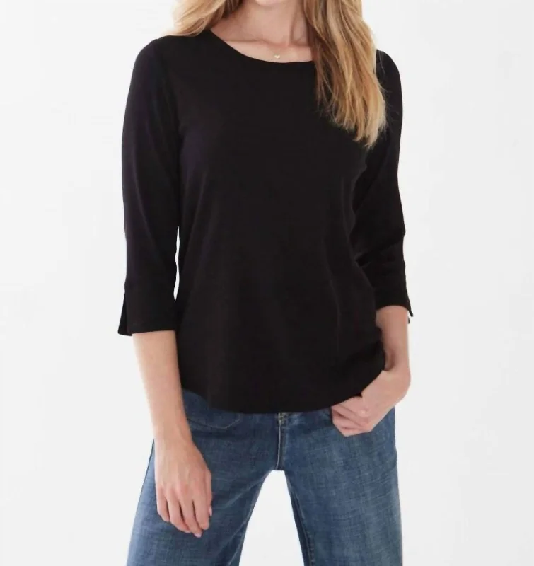 3/4 Sleeve Scoop Neck Top In Black