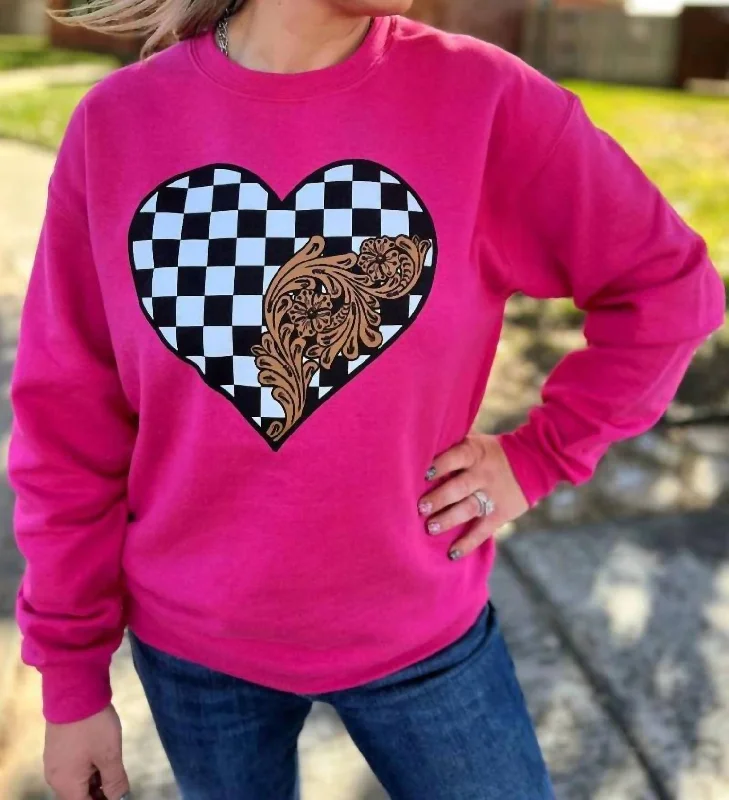 Checkered In Love Sweatshirt In Pink