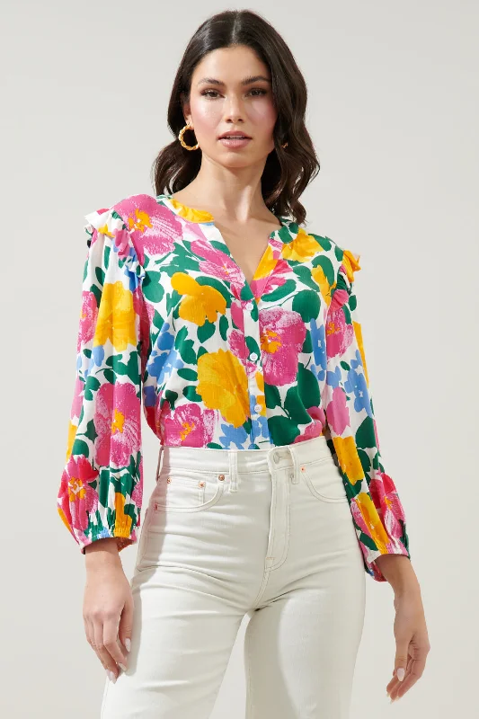 Kokomo Floral Martina Balloon Sleeve Button Down Blouse