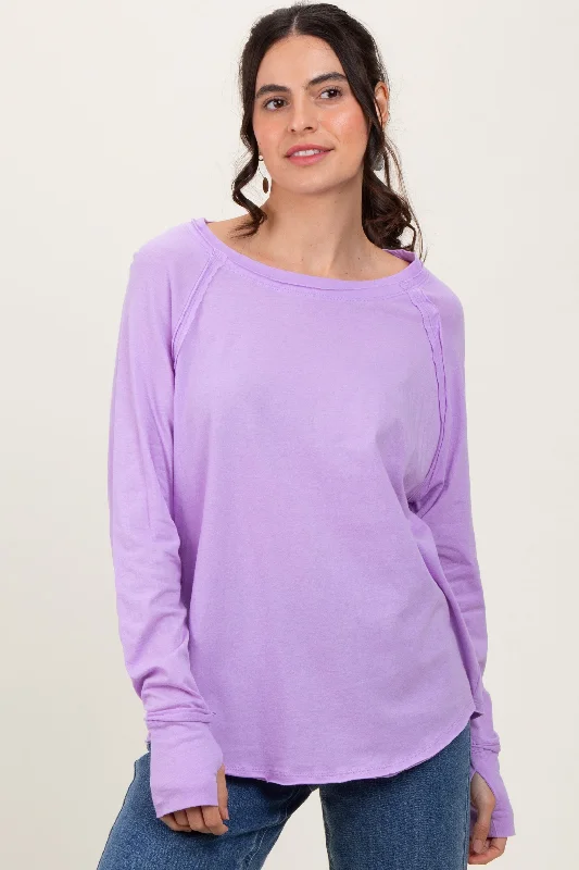 Lavender Heather Exposed Seam Long Sleeve Top