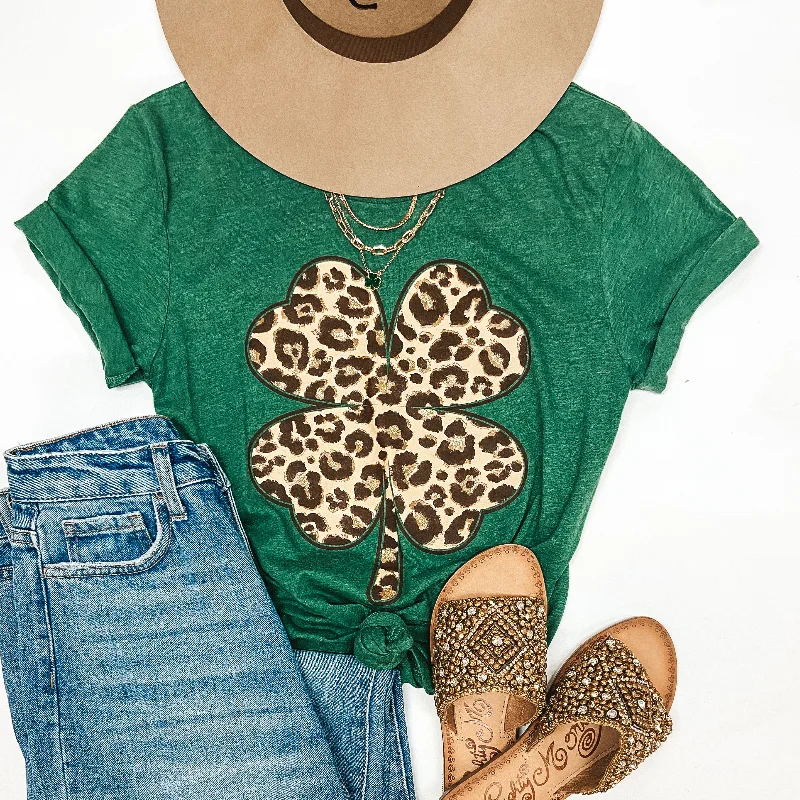 Luck of the Irish Leopard Print Clover Short Sleeve Tee Shirt in Green