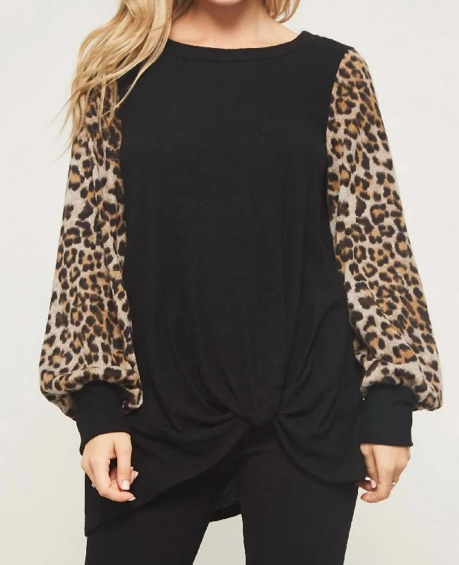 Leopard Sleeve Tunic In Black Multi