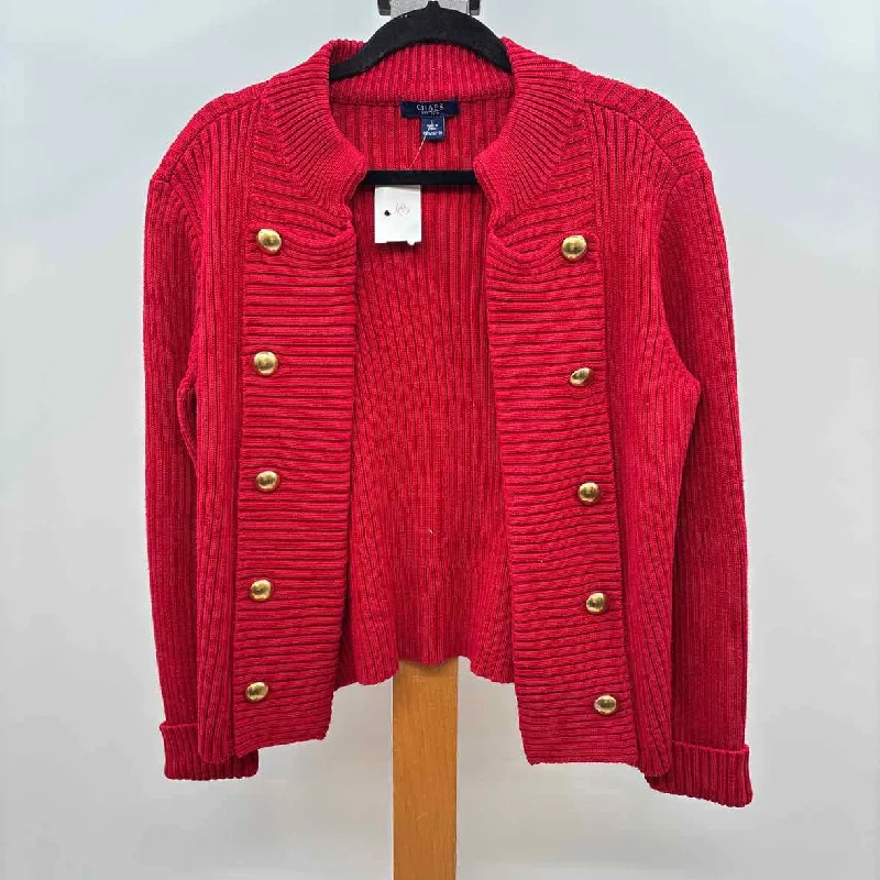 Chaps Women's Size L Red Ribbed Cardigan